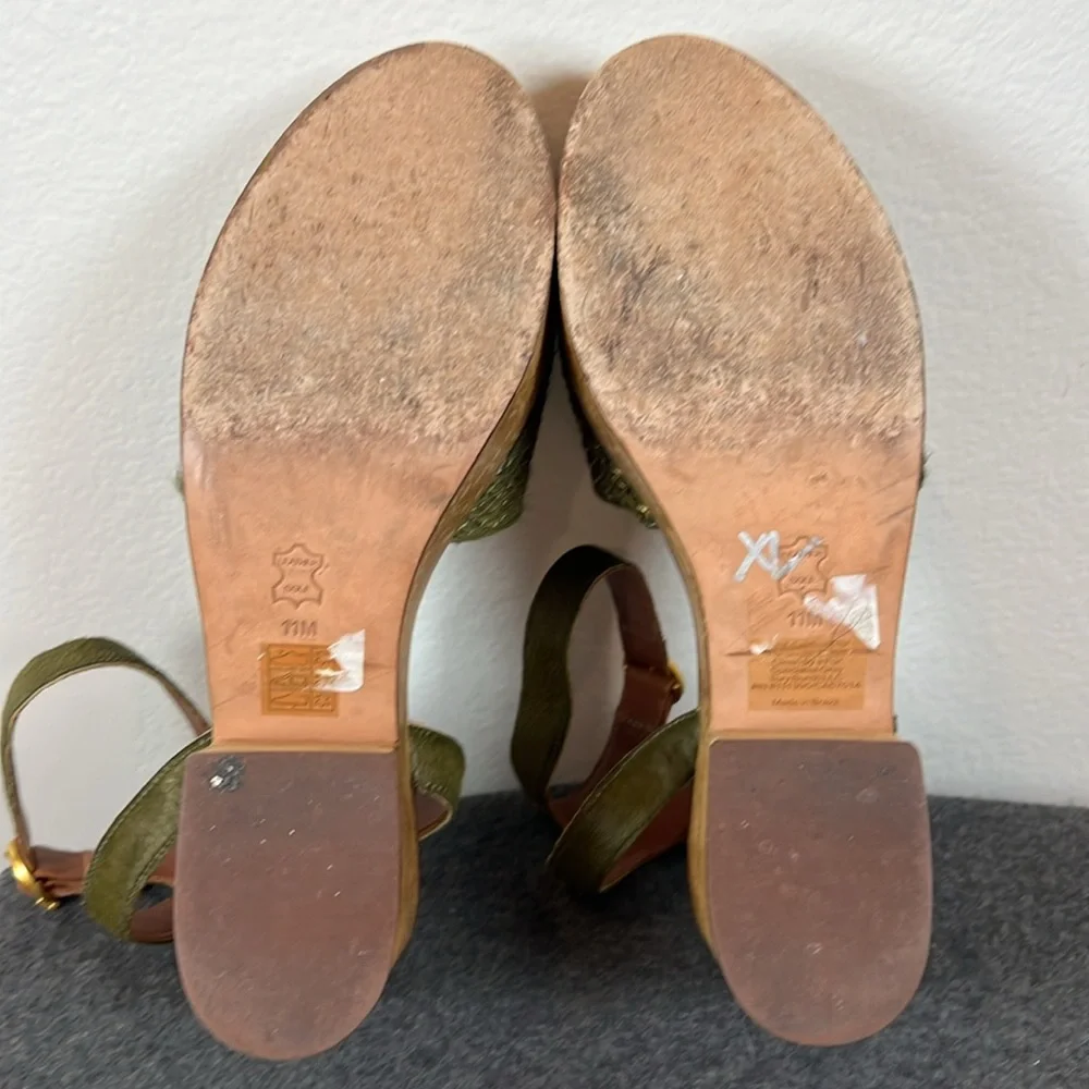 Tory Burch Olive Woven Platform Sandals with Wood-Effect Heel